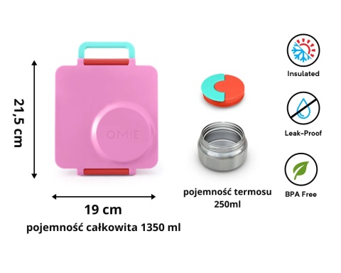 Różowy lunch box z termosem OMIE OMIEBOX Pink Berry - wymiar