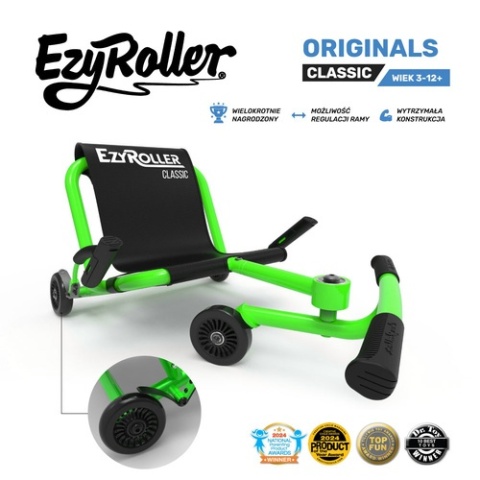 Zielony pojazd gokart napędzany nogami EzyRoller