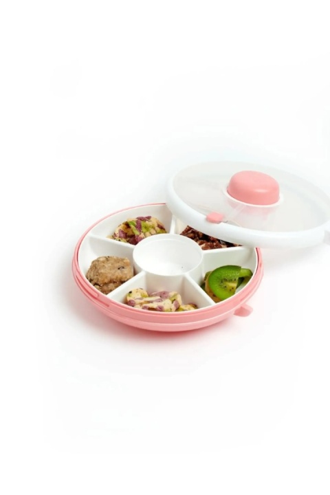 Różowy pojemnik na przekąski GoBe Snack Spinner Coral Pink - otwarcie