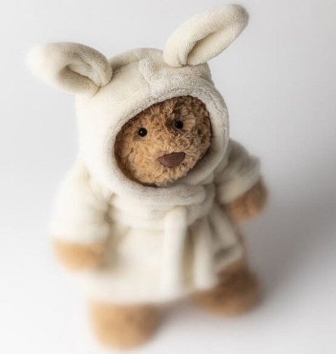 Pluszak Miś Bartłomiej w szlafroku Jellycat - kaptur z uszkami