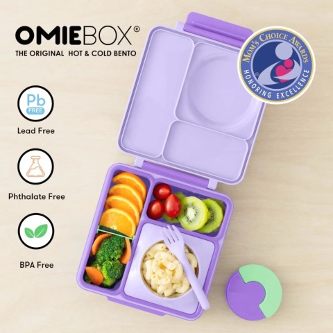 Fioletowy lunch box z termosem OMIE OMIEBOX Lilac Purple - zapakowane jedzenie