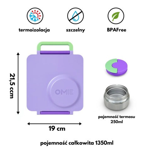 Fioletowy lunch box z termosem OMIE OMIEBOX Lilac Purple - wymiary