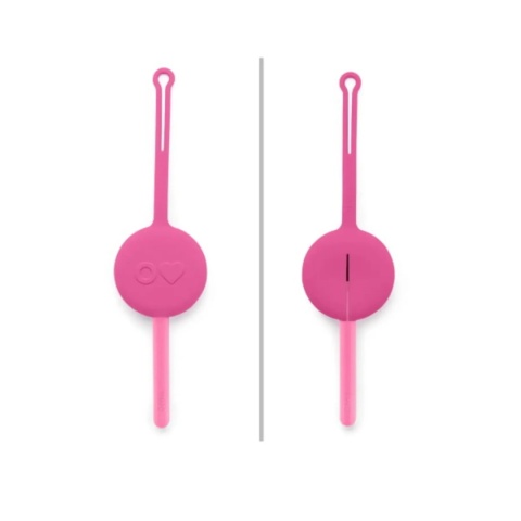 Sztućce z silikonowym pokrowcem zawieszką OMIE OmiePod Bubble Pink różowe - przód i tył