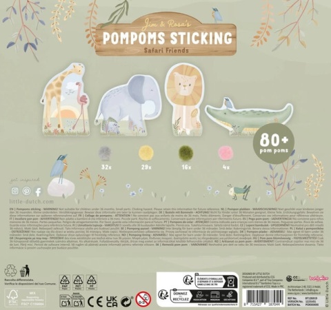 Zestaw do wyklejania pomponami Little Dutch Safari - tył opakowania