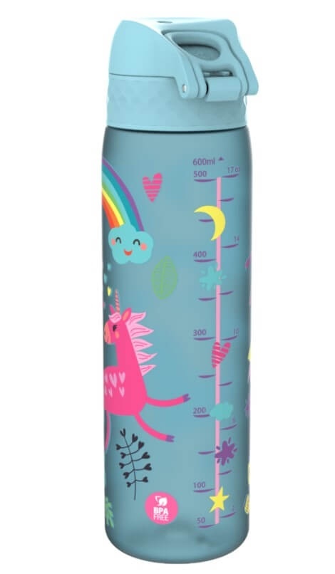 Niebieska butelka w jednorożce ION8 500ml Unicorns Alaskan Blue - miarka