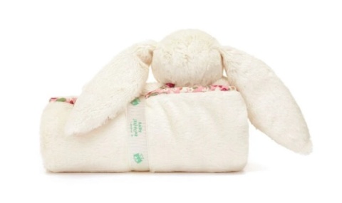 Kremowy kocyk Jellycat królik w truskawki - tył