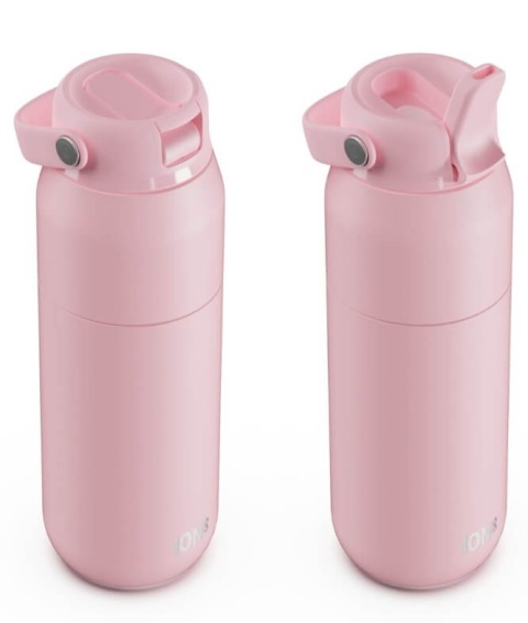 Różowa butelka termiczna ze słomką ION8 Urban Straw 540 ml Rose Quartz - przód