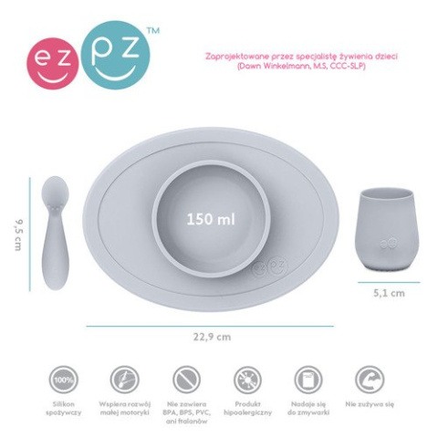 EZPZ Komplet pierwszych naczyń silikonowych First Foods Set pastelowa szarość EZPZ Komplet pierwszych naczyń silikonowych First Foods Set pastelowa szarość