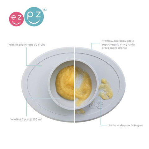 EZPZ Komplet pierwszych naczyń silikonowych First Foods Set pastelowa szarość EZPZ Komplet pierwszych naczyń silikonowych First Foods Set pastelowa szarość