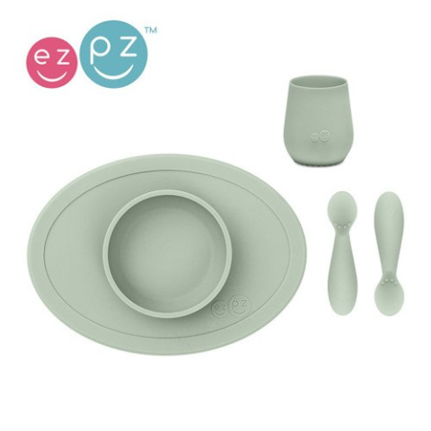 EZPZ Komplet pierwszych naczyń silikonowych First Foods Set pastelowa zieleń EZPZ Komplet pierwszych naczyń silikonowych First Foods Set pastelowa zieleń