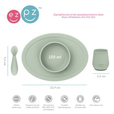 EZPZ Komplet pierwszych naczyń silikonowych First Foods Set pastelowa zieleń EZPZ Komplet pierwszych naczyń silikonowych First Foods Set pastelowa zieleń