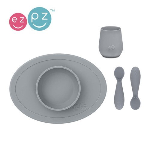 EZPZ Komplet pierwszych naczyń silikonowych First Foods Set szary EZPZ Komplet pierwszych naczyń silikonowych First Foods Set szary