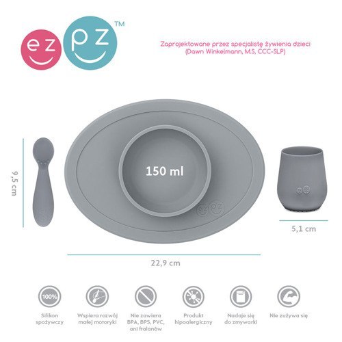 EZPZ Komplet pierwszych naczyń silikonowych First Foods Set szary EZPZ Komplet pierwszych naczyń silikonowych First Foods Set szary