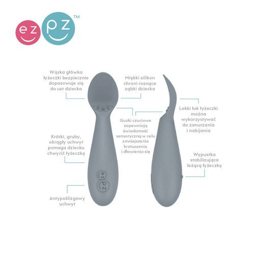 EZPZ Komplet pierwszych naczyń silikonowych First Foods Set szary EZPZ Komplet pierwszych naczyń silikonowych First Foods Set szary
