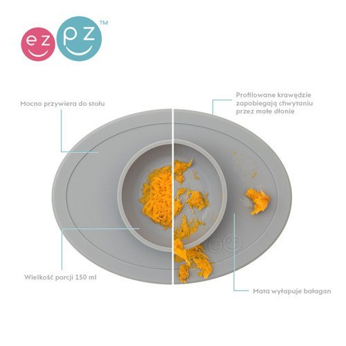 EZPZ Komplet pierwszych naczyń silikonowych First Foods Set szary EZPZ Komplet pierwszych naczyń silikonowych First Foods Set szary