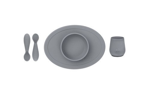 EZPZ Komplet pierwszych naczyń silikonowych First Foods Set szary EZPZ Komplet pierwszych naczyń silikonowych First Foods Set szary