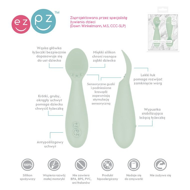EZPZ Silikonowa łyżeczka Tiny Spoon 2 szt. pastelowa zieleń EZPZ Silikonowa łyżeczka Tiny Spoon 2 szt. pastelowa zieleń