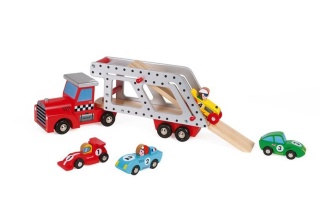 Drewniana laweta z 4 samochodzikami Janod