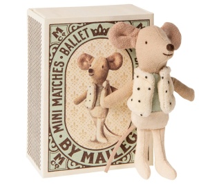 Maileg Myszka Tancerz - Dancer in matchbox, Little brother mouse