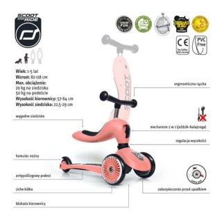 Jeździk i hulajnoga 2w1 ScootandRide Highwaykick 1 Peach
