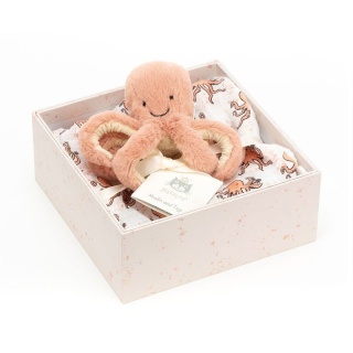 JellyCat - Kpl. prezentowy w ośmiornicę: zabawka z muślinową pieluszką